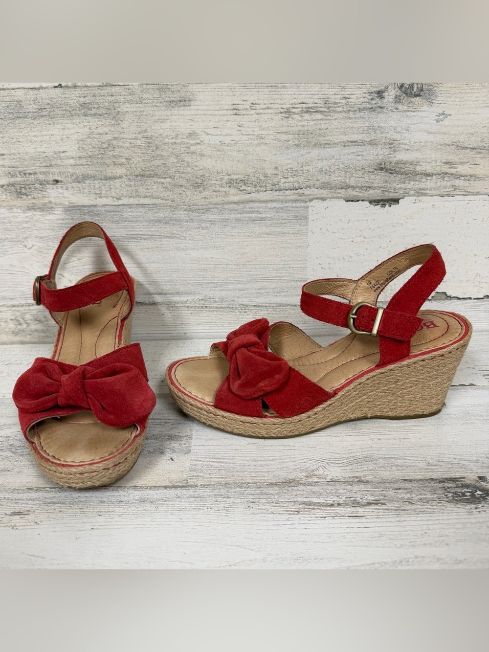 Born Red Suede Knot Wedge Sandals